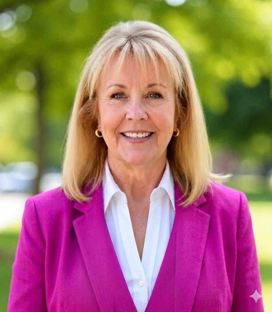 Leslie headshot magenta blazer