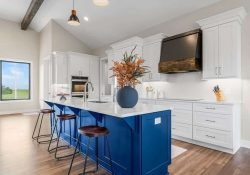 White Shaker Cabinets with Blue Island Overland Park KS | Custom Kitchen Design