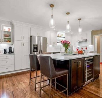 White Shaker Cabinets with Espresso Island Overland Park KS | Premium Cabinetry Project