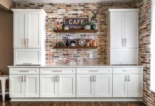 Charcoal shaker kitchen with white quartz island in Shawnee, KS